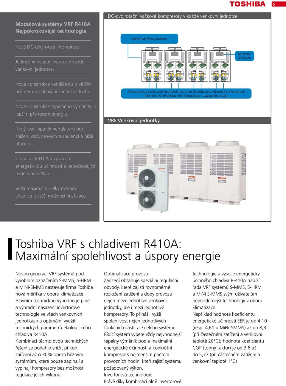 vzduchu. Nové konstrukce tepelného výměníku s lepším přenosem energie. Nový tvar lopatek ventilátoru pro snížení vzduchových turbulencí a nižší hlučnost.