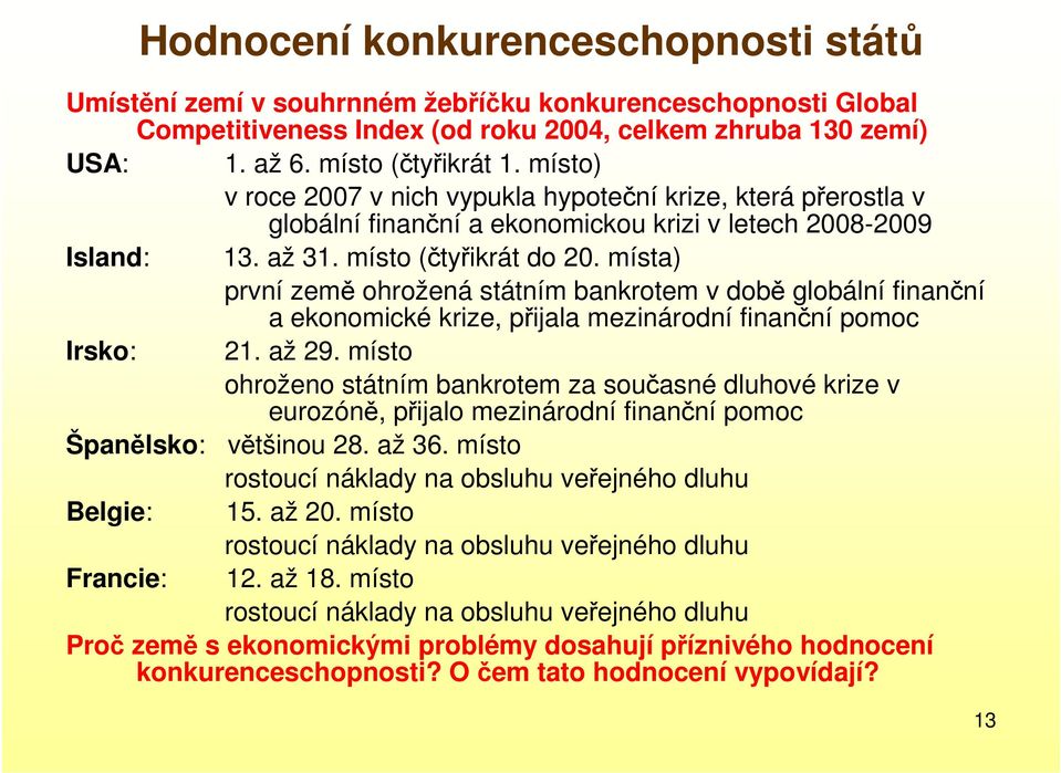 místa) první země ohrožená státním bankrotem v době globální finanční a ekonomické krize, přijala mezinárodní finanční pomoc Irsko: 21. až 29.