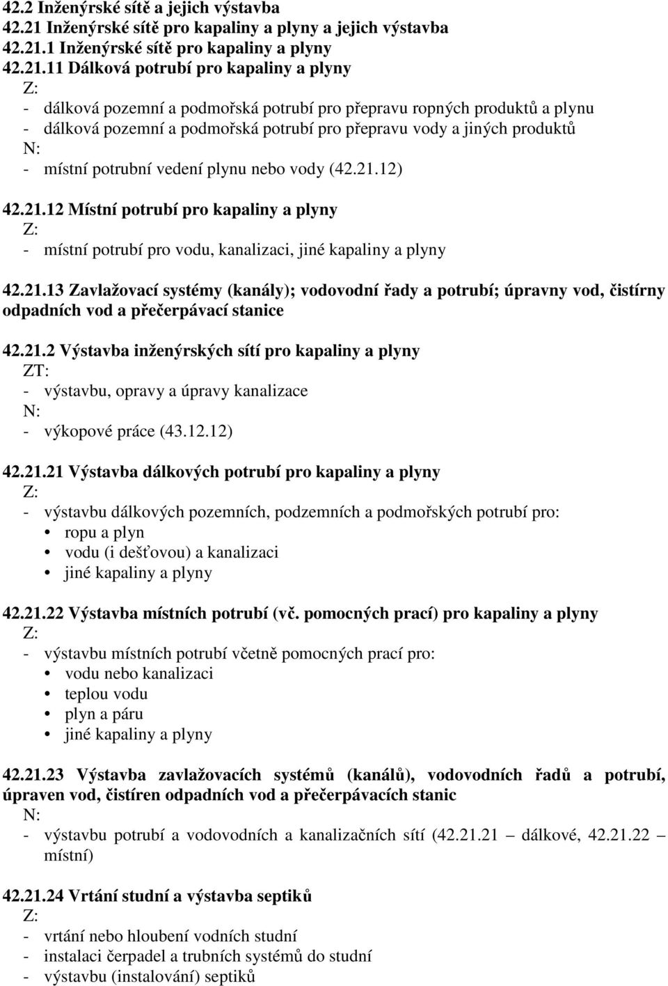 1 Inženýrské sítě pro kapaliny a plyny 42.21.