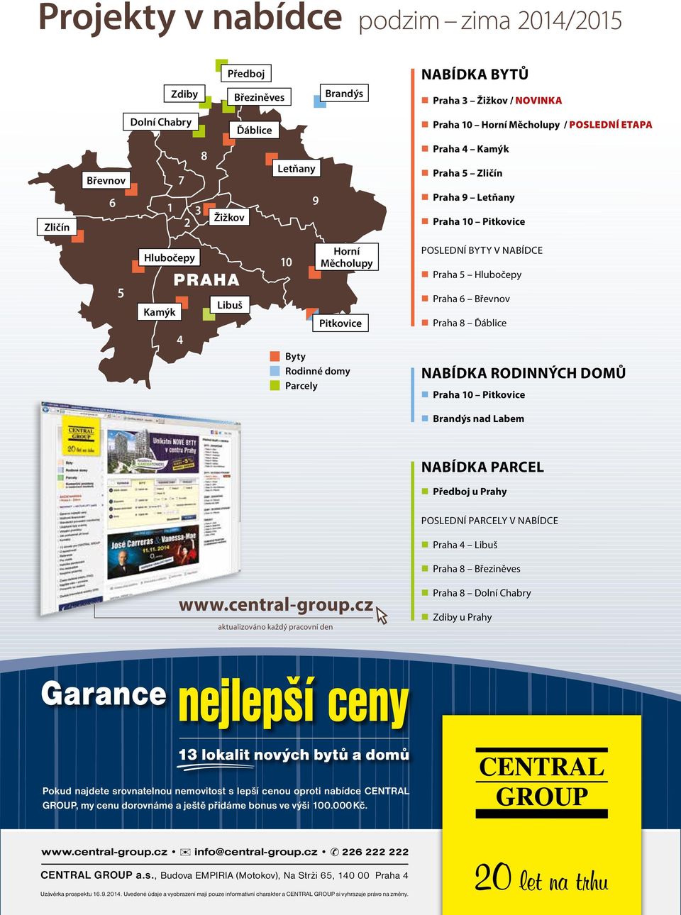 5 Hlubočepy Praha 6 Břevnov Praha 8 Ďáblice NABÍDKA RODINNÝCH DOMŮ Praha 10 Pitkovice Brandýs nad Labem NABÍDKA PARCEL Předboj u Prahy www.central-group.