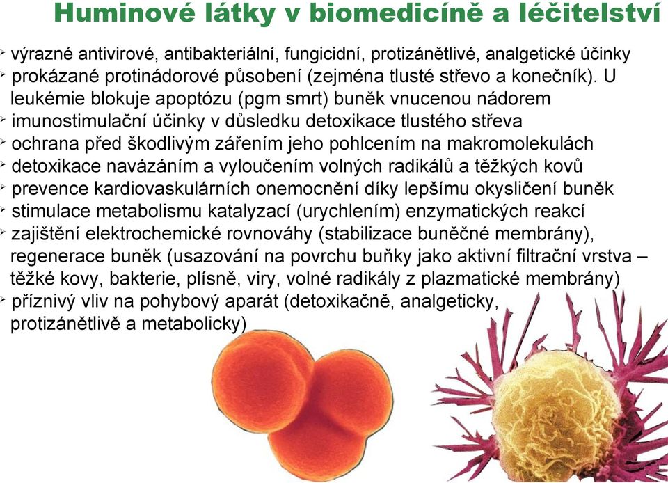 navázáním a vyloučením volných radikálů a těžkých kovů prevence kardiovaskulárních onemocnění díky lepšímu okysličení buněk stimulace metabolismu katalyzací (urychlením) enzymatických reakcí