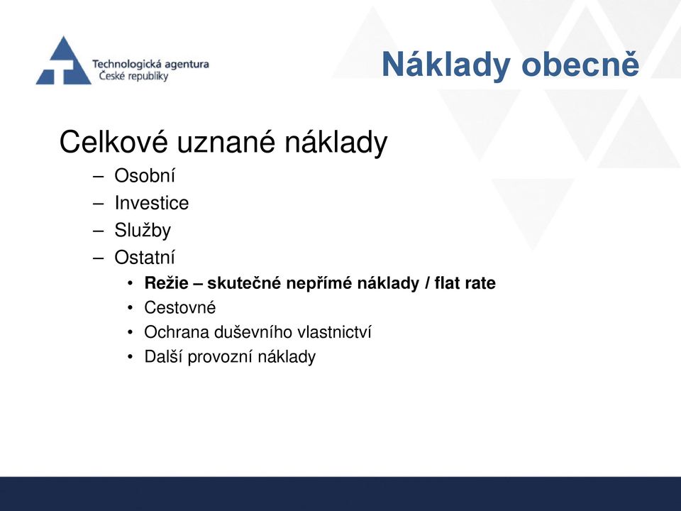 skutečné nepřímé náklady / flat rate