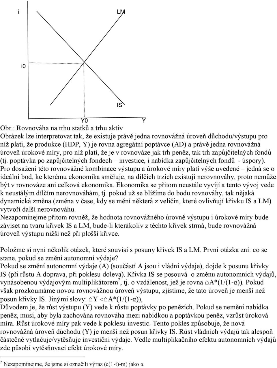 právě jedna rovnovážná úroveň úrokové míry, pro níž platí, že je v rovnováze jak trh peněz, tak trh zapůjčitelných fondů (tj.