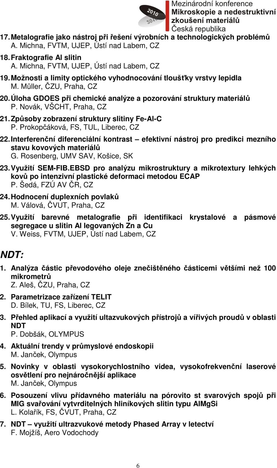 Způsoby zobrazení struktury slitiny Fe-Al-C P. Prokopčáková, FS, TUL, Liberec, CZ 22. Interferenční diferenciální kontrast efektivní nástroj pro predikci mezního stavu kovových materiálů G.