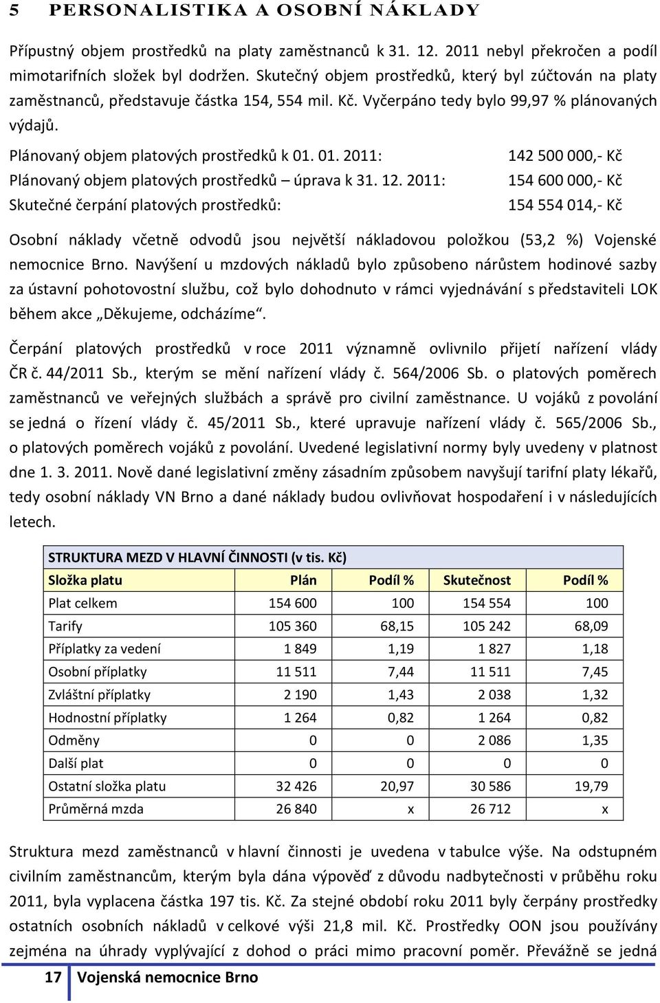 01. 2011: Plánovaný objem platových prostředků úprava k 31. 12.