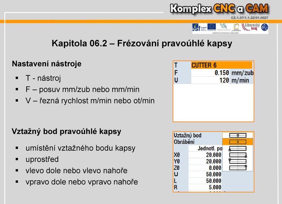 posuv mm/zub nebo mm/min V řezná rychlost m/min nebo ot/min