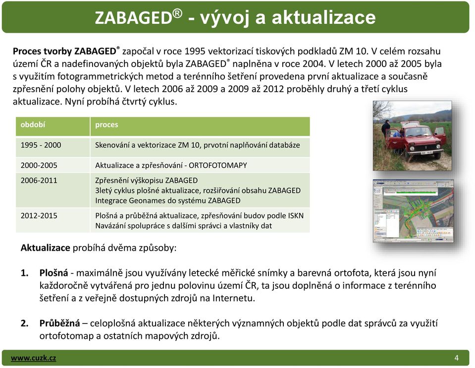 V letech 2006 až 2009 a 2009 až 2012 proběhly druhý a třetí cyklus aktualizace. Nyní probíhá čtvrtý cyklus.