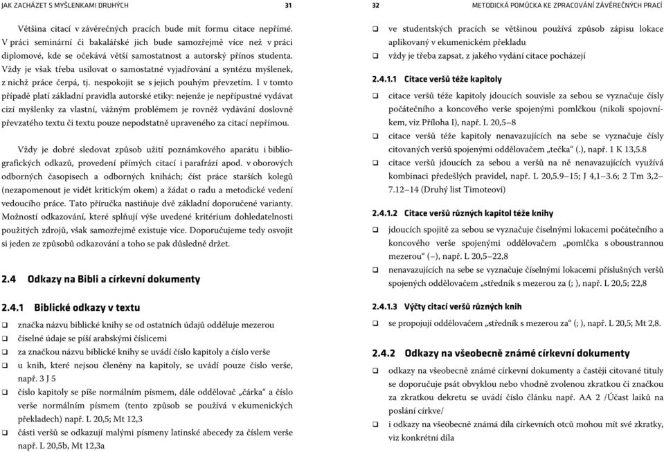 Vždy je však třeba usilovat o samostatné vyjadřování a syntézu myšlenek, z nichž práce čerpá, tj. nespokojit se s jejich pouhým převzetím.