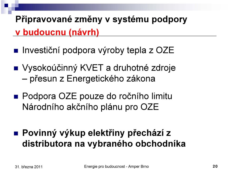 Podpora OZE pouze do ročního limitu Národního akčního plánu pro OZE Povinný výkup