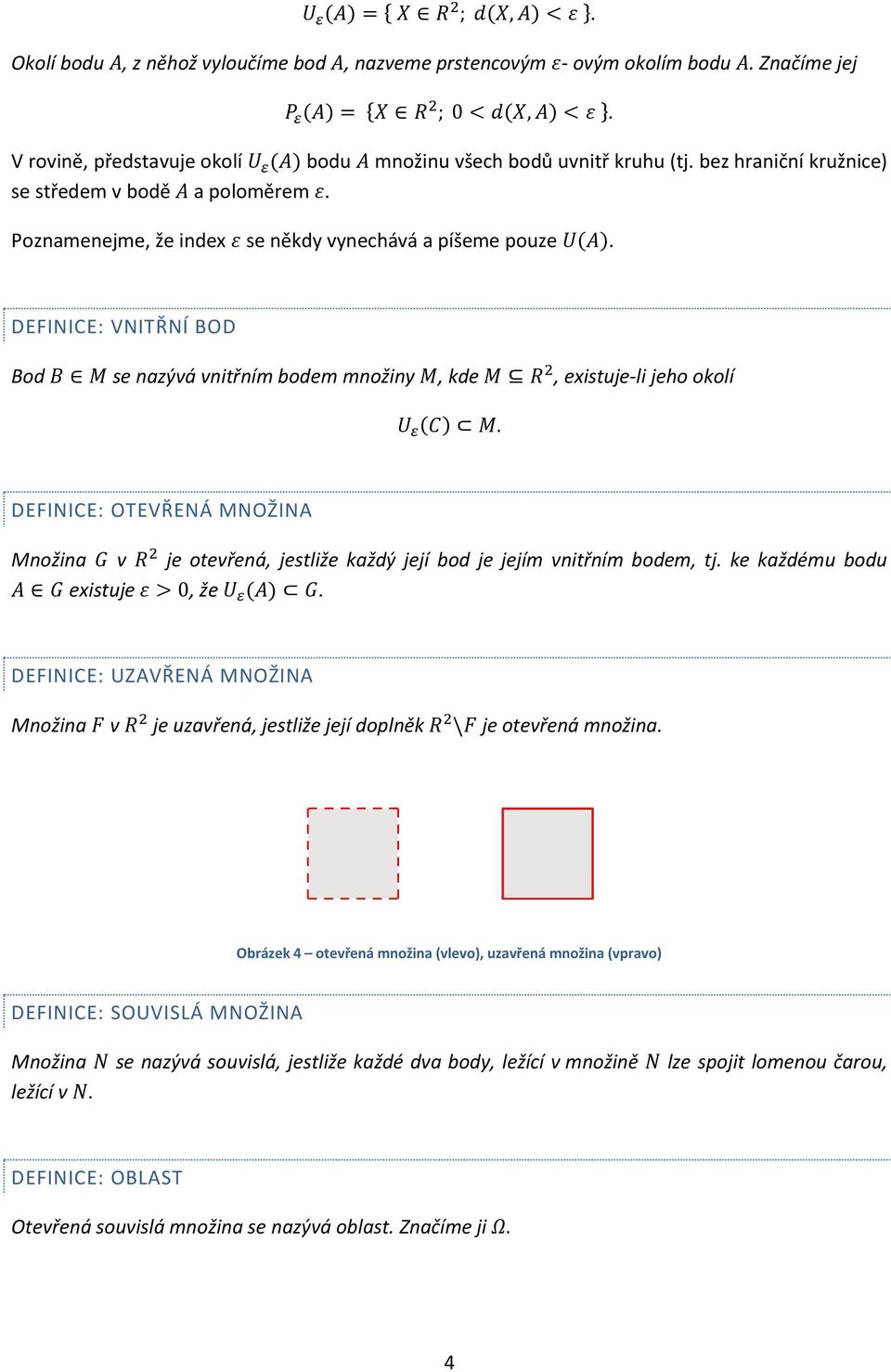 Poznamenejme, že index ε se někdy vynechává a píšeme pouze U(A). DEFINICE: VNITŘNÍ BOD Bod B M se nazývá vnitřním bodem množiny M, kde M R, existuje-li jeho okolí U ε (C) M.