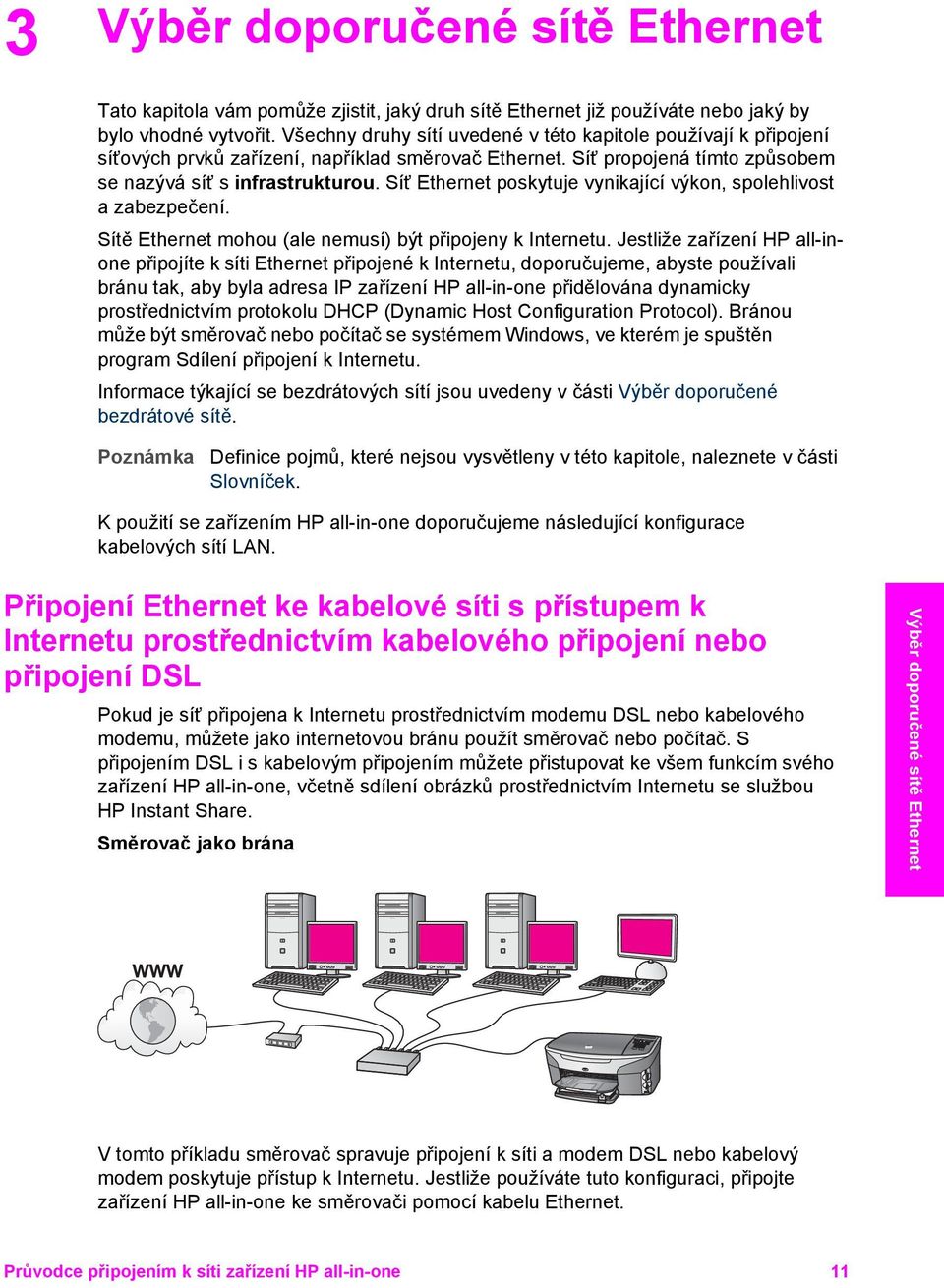 Síť Ethernet poskytuje vynikající výkon, spolehlivost a zabezpečení. Sítě Ethernet mohou (ale nemusí) být připojeny k Internetu.