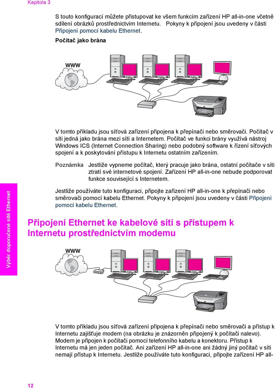 Počítač v síti jedná jako brána mezi sítí a Internetem.