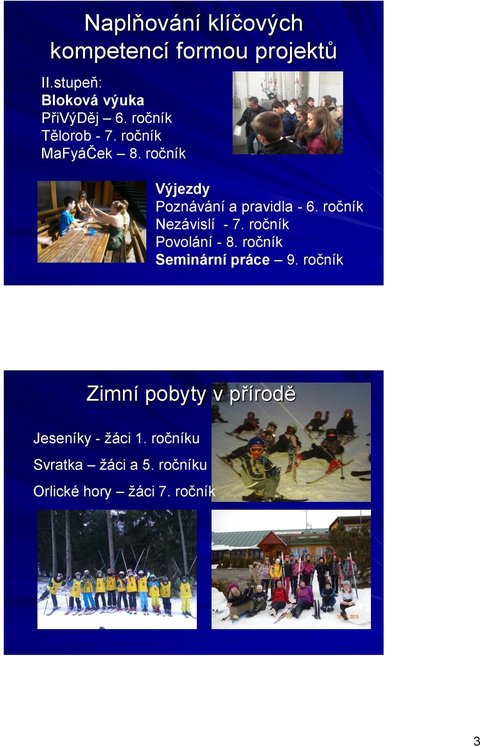 ročník Nezávislí - 7. ročník Povolání - 8. ročník Seminární práce 9.