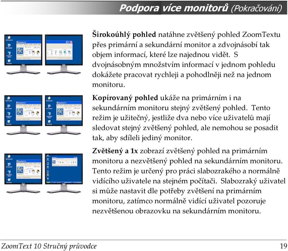 Kopírovaný pohled ukáže na primárním i na sekundárním monitoru stejný zvětšený pohled.