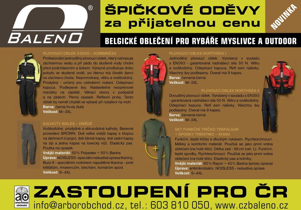 Podlepené švy. Nastavitelné neoprénové manžety na zápěstí. Větrací otvory v podpaždí a na zádech. Pevný opasek. Reflexní prvky. Tento oblek by neměl chybět ve výbavě při rybaření na moři.