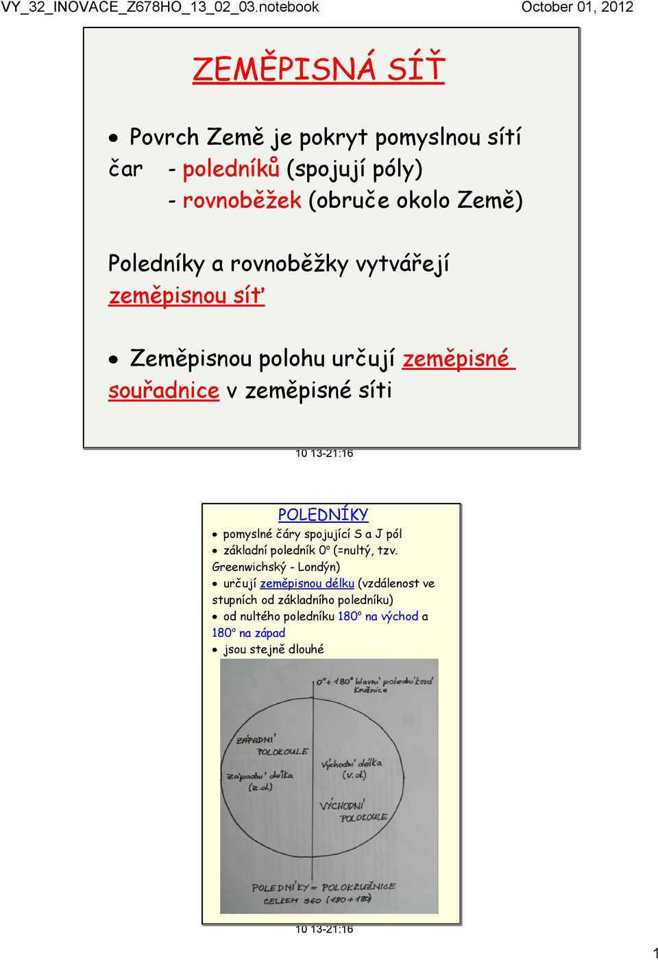 POLEDNÍKY pomyslné čáry spojující S a J pól základní poledník 0 o (=nultý, tzv.