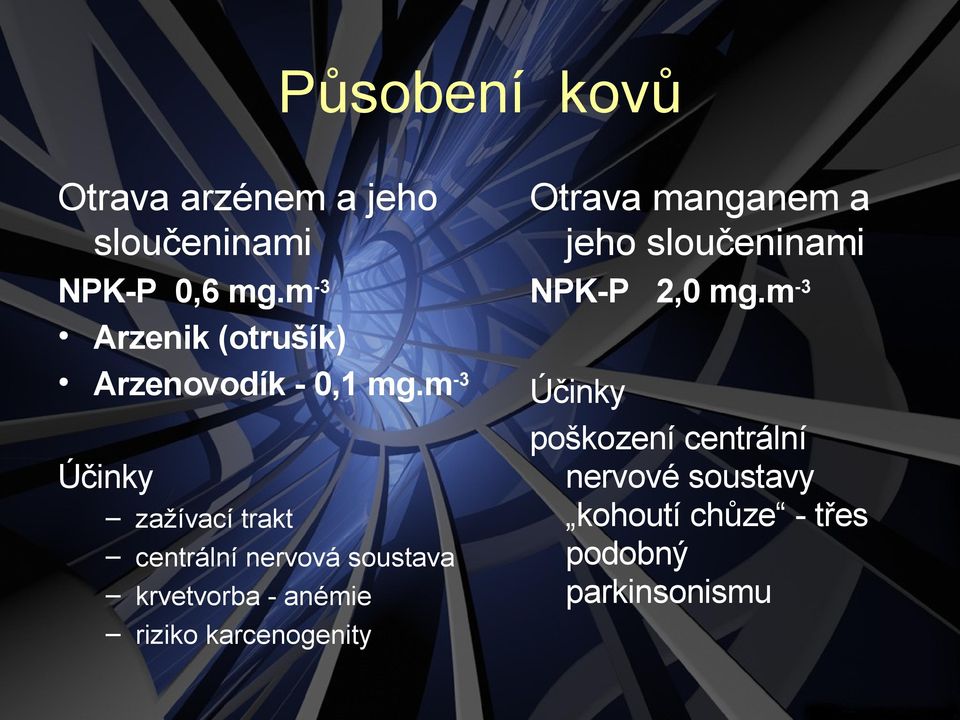 m -3 Účinky zažívací trakt centrální nervová soustava krvetvorba - anémie riziko