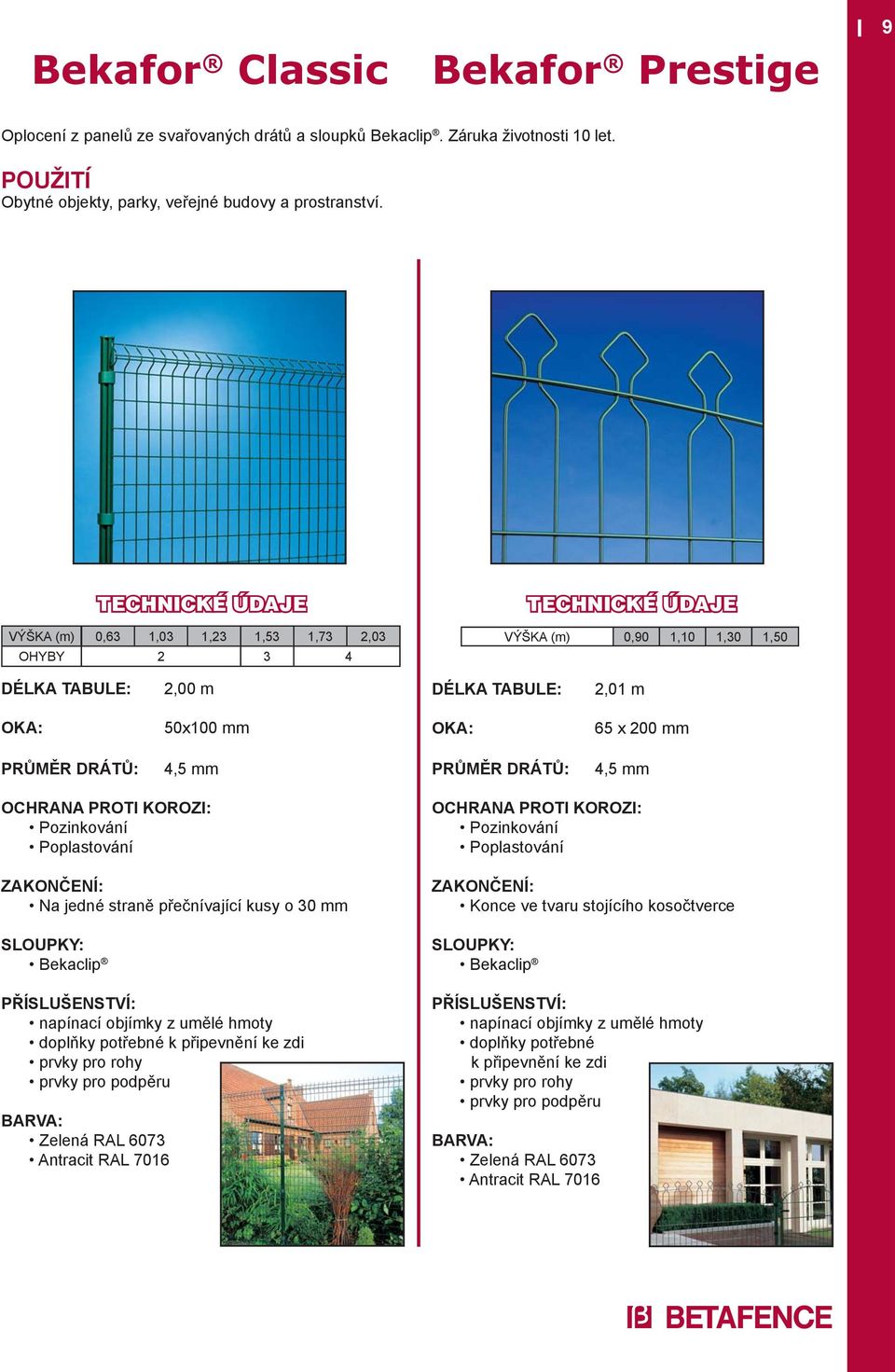 Na jedné straně přečnívající kusy o 30 mm Bekaclip napínací objímky z umělé hmoty doplňky potřebné k připevnění ke zdi prvky pro rohy prvky pro podpěru Zelená RAL 6073 Antracit RAL