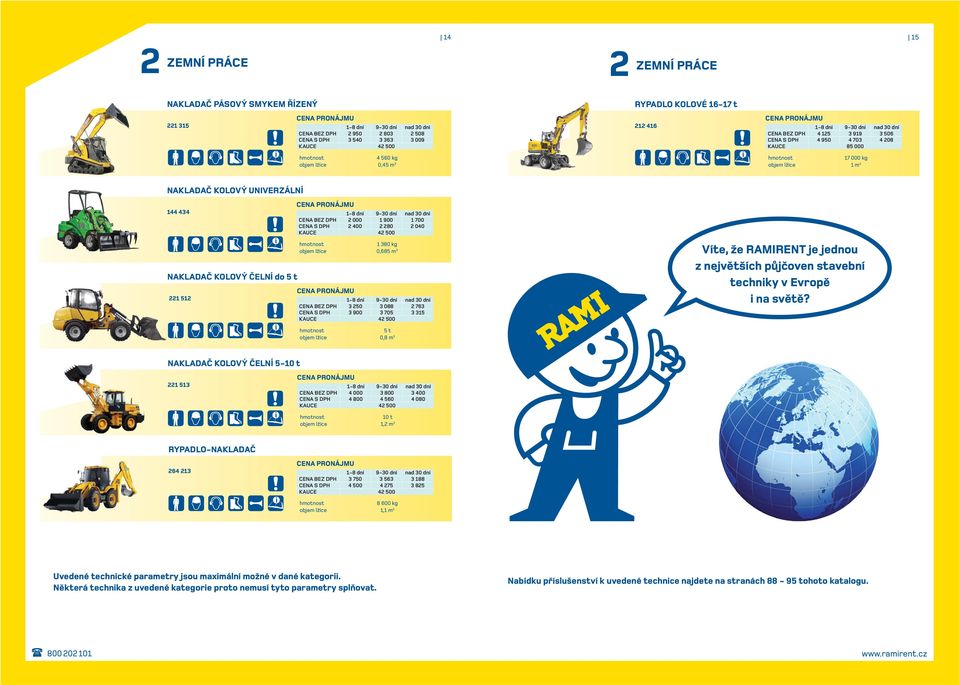 CENA S DPH 2 400 2 280 2 040 1 380 kg objem lžíce 0,685 m 3 CENA BEZ DPH 3 250 3 088 2 763 CENA S DPH 3 900 3 705 3 315 Víte, že RAMIRENT je jednou z největších půjčoven stavební techniky v Evropě i
