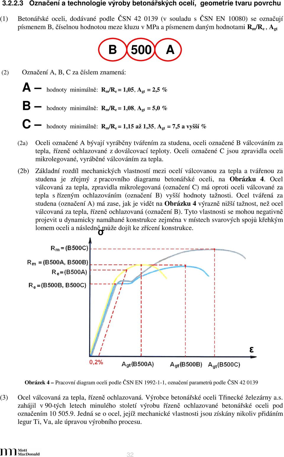 gt = 5,0 % C hodnoty minimálně: R m /R e = 1,15 až 1,35, A gt = 7,5 a vyšší % (2a) Oceli označené A bývají vyráběny tvářením za studena, oceli označené B válcováním za tepla, řízeně ochlazované z