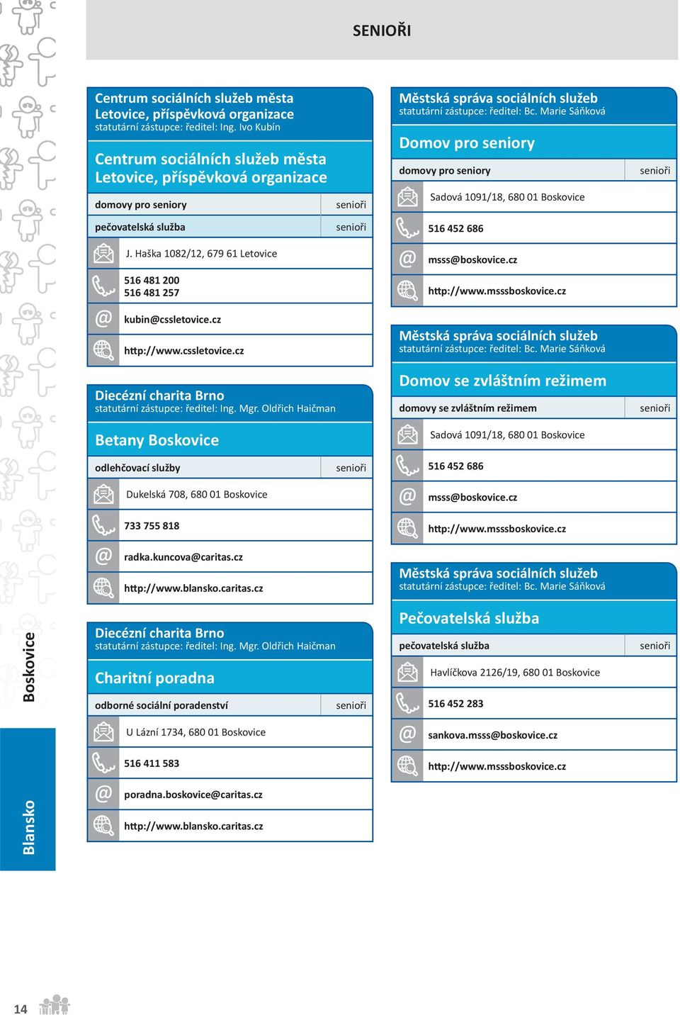Marie Sáňková Domov pro seniory domovy pro seniory Sadová 1091/18, 680 01 Boskovice 516 452 686 J. Haška 1082/12, 679 61 Letovice msss@boskovice.cz 516 481 200 516 481 257 h p://www.msssboskovice.