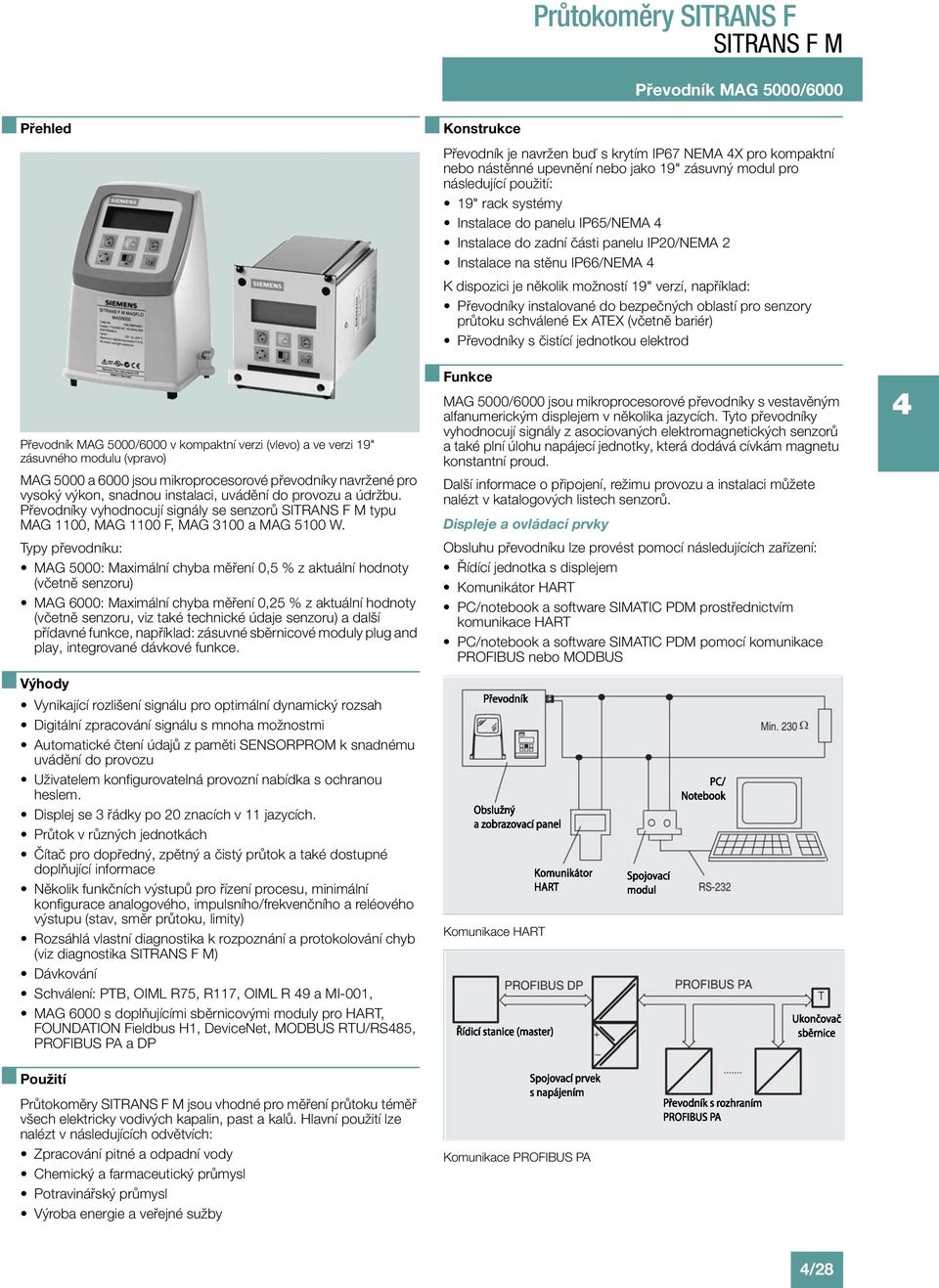 průtoku schválené Ex ATEX (včetně bariér) Převodníky s čistící jednotkou elektrod v kompaktní verzi (vlevo) a ve verzi 19" zásuvného modulu (vpravo) MAG 5000 a 6000 jsou mikroprocesorové převodníky