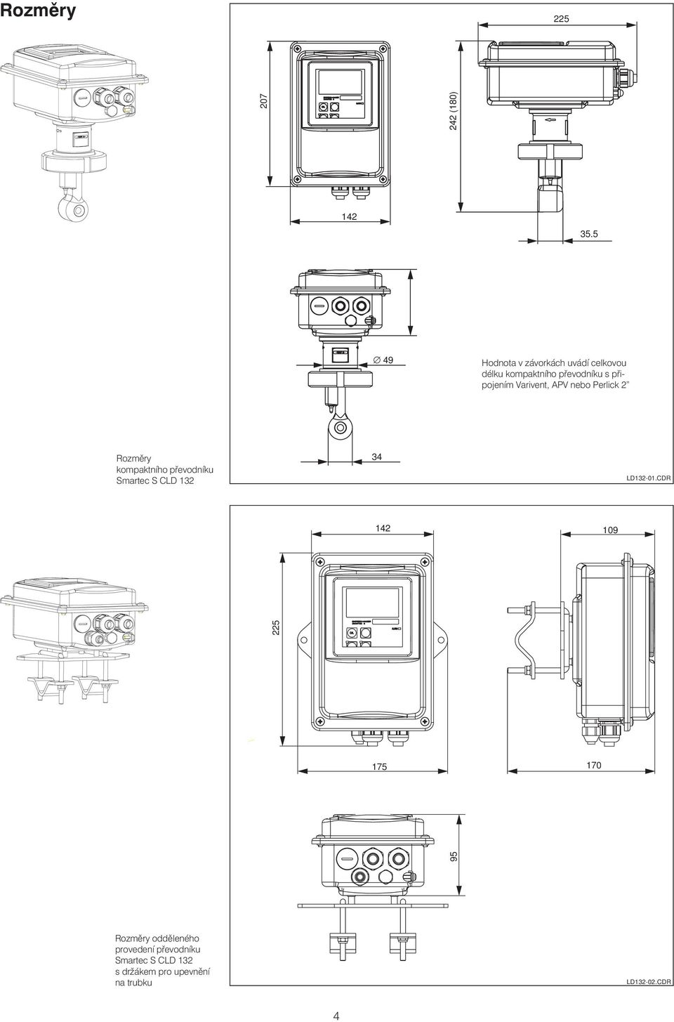 Varivent, APV nebo Perlick 2 Rozměry kompaktního převodníku Smartec S CLD 132 34