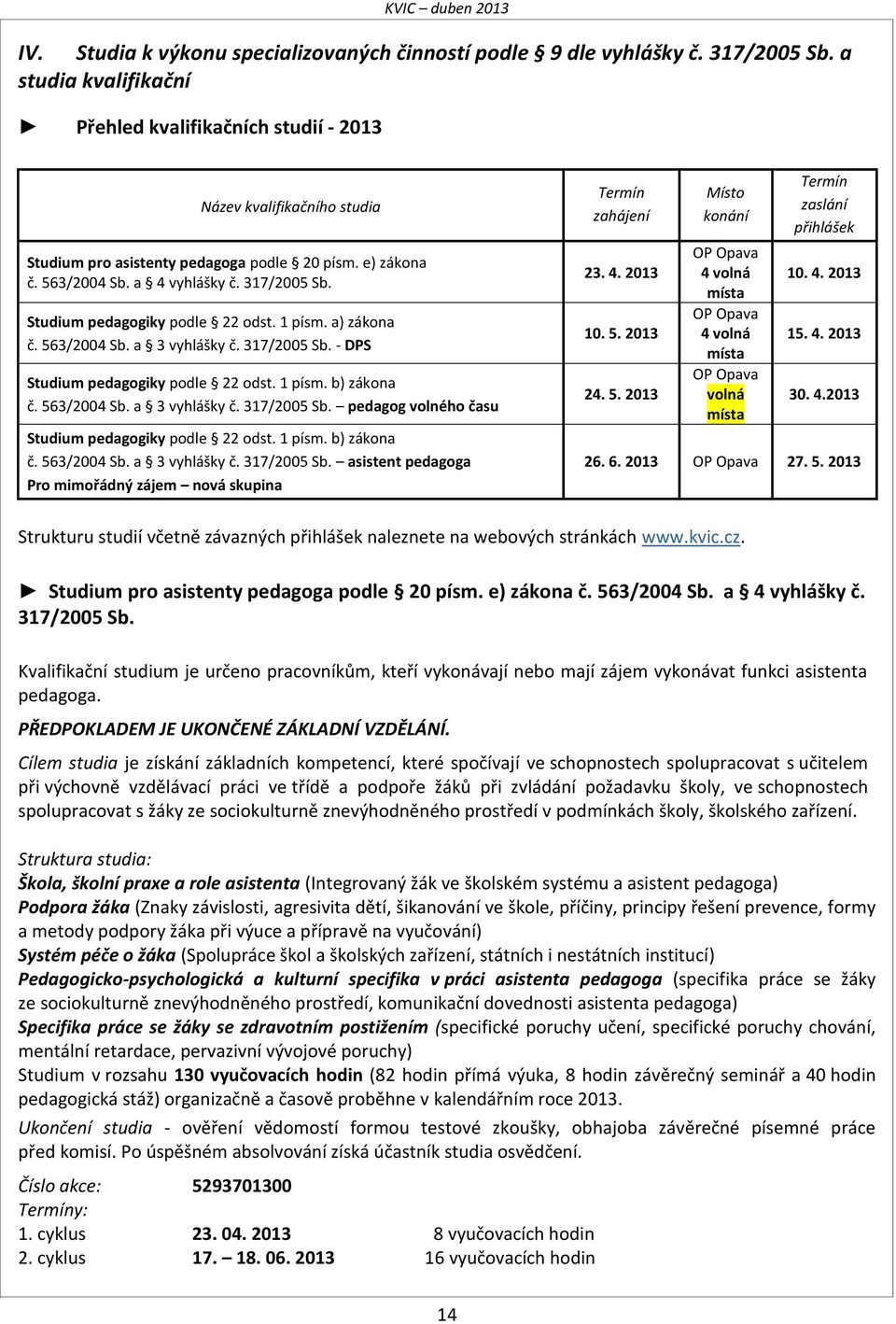 Studium pedagogiky podle 22 odst. 1 písm. a) zákona č. 563/2004 Sb. a 3 vyhlášky č. 317/2005 Sb. - DPS Studium pedagogiky podle 22 odst. 1 písm. b) zákona č. 563/2004 Sb. a 3 vyhlášky č. 317/2005 Sb. pedagog volného času Studium pedagogiky podle 22 odst.
