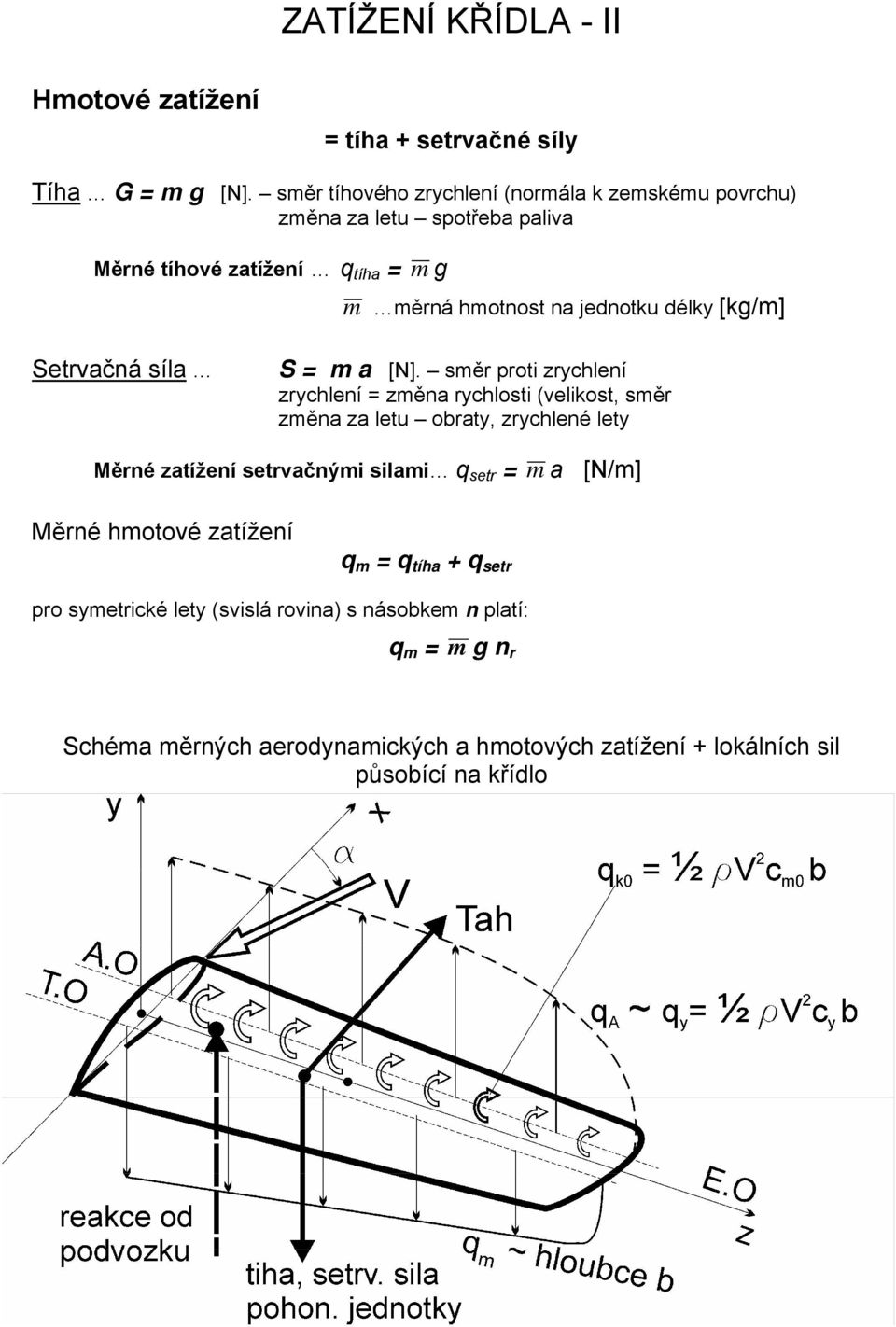 [kg/m] Setrvačná síla S = m a [N].