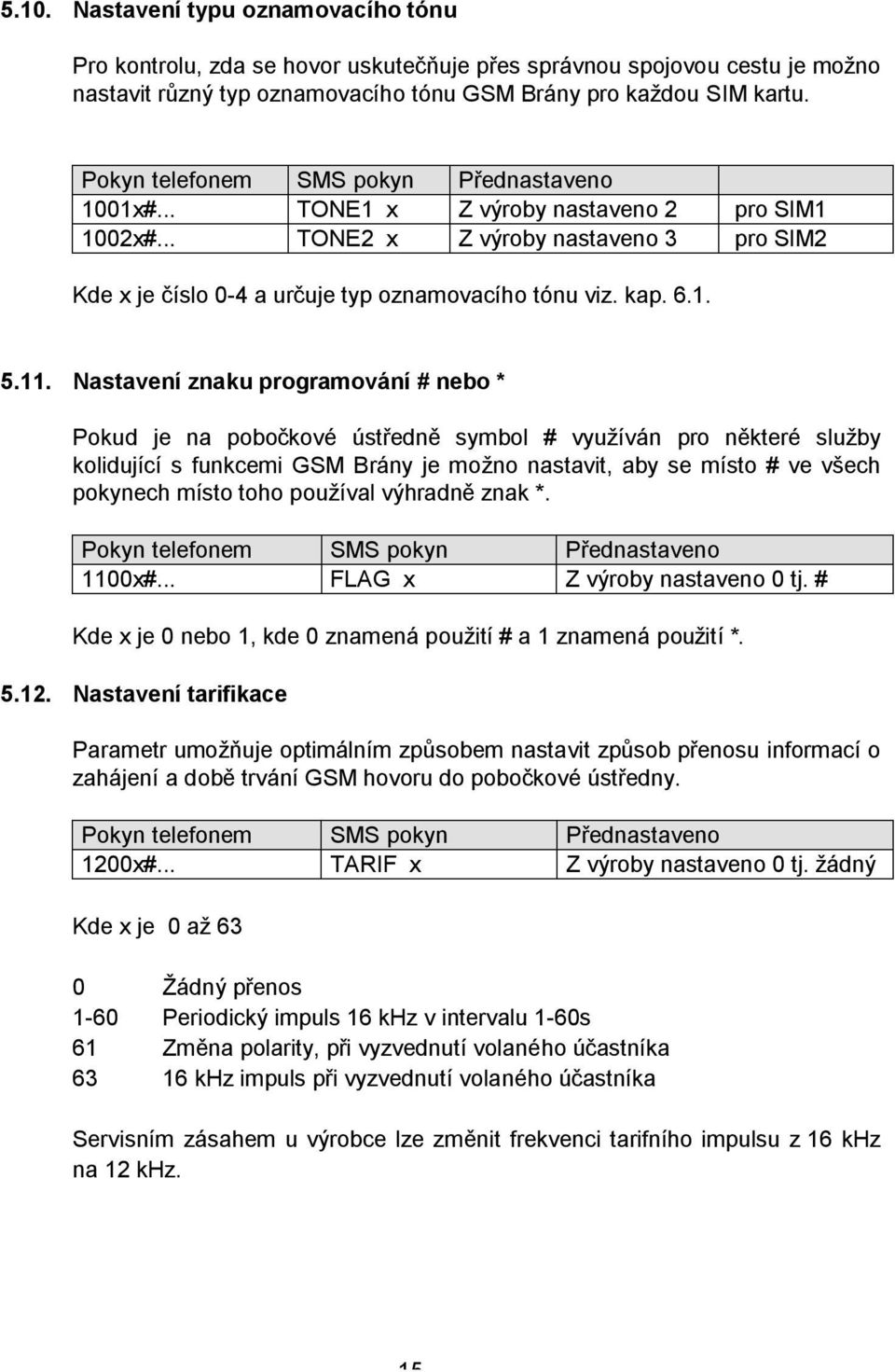Nastavení znaku programování # nebo * Pokud je na pobočkové ústředně symbol # využíván pro některé služby kolidující s funkcemi GSM Brány je možno nastavit, aby se místo # ve všech pokynech místo