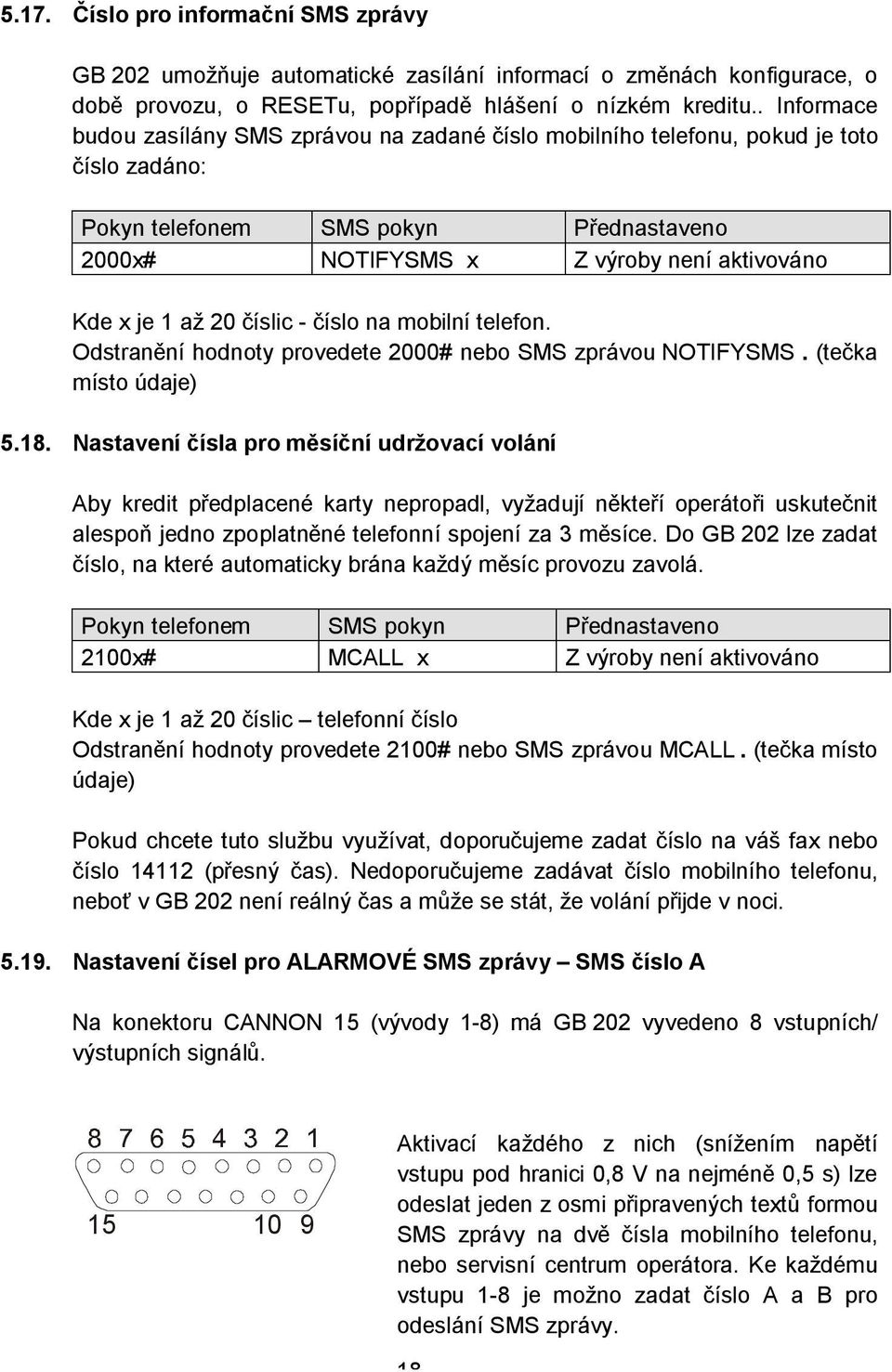 Odstranění hodnoty provedete 2000# nebo SMS zprávou NOTIFYSMS. (tečka místo údaje) 5.18.