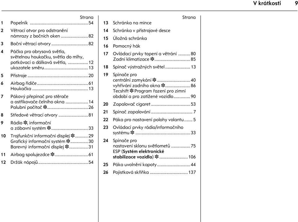 ..13 7 Pákový pøepínaè pro stìraèe a ostøikovaèe èelního okna...14 Palubní poèítaè 3...26 8 Støedové vìtrací otvory...81 9 Rádio 3, informaèní a zábavní systém 3.