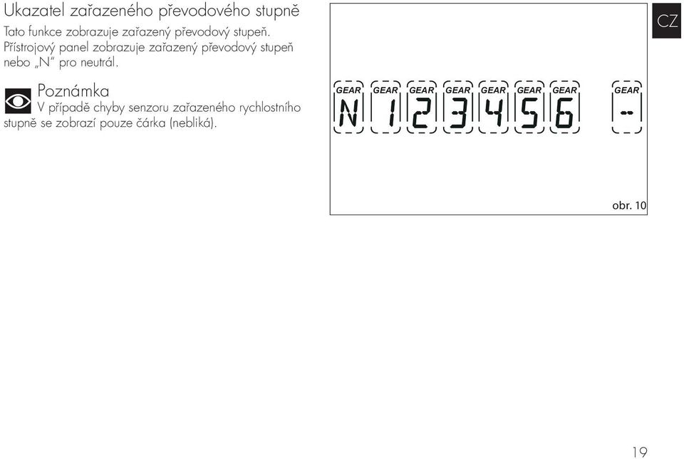 Přístrojový panel zobrazuje zařazený převodový stupeň nebo N pro neutrál.