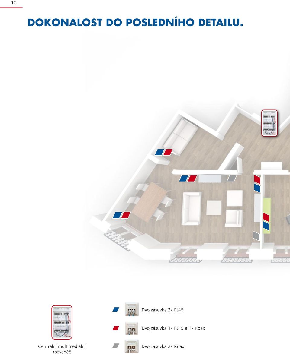 Dvojzásuvka 2x RJ45 Dvojzásuvka 1x