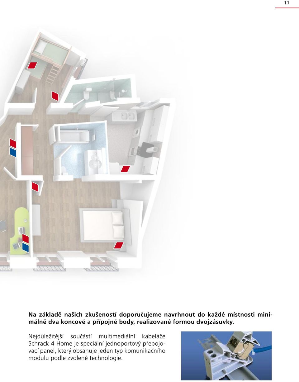 Nejdůležitější součástí multimediální kabeláže Schrack 4 Home je speciální