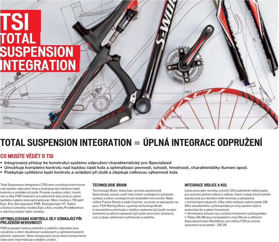 Poskytuje cyklistovi lepší kontrolu a ovládání při jízdě a zlepšuje celkovou výkonnost kola Total Suspension Integration (TSI) nám umožňuje kontrolovat celý systém odpružení kola a poskytuje tak