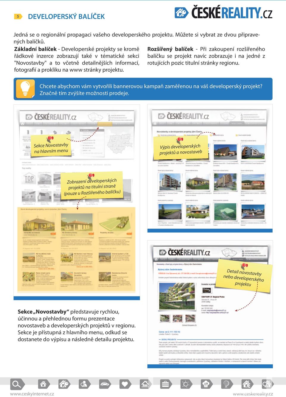 "Novostavby" a to včetně detailnějších informací, rotujících pozic titulní stránky regionu. fotografií a prokliku na www stránky projektu.