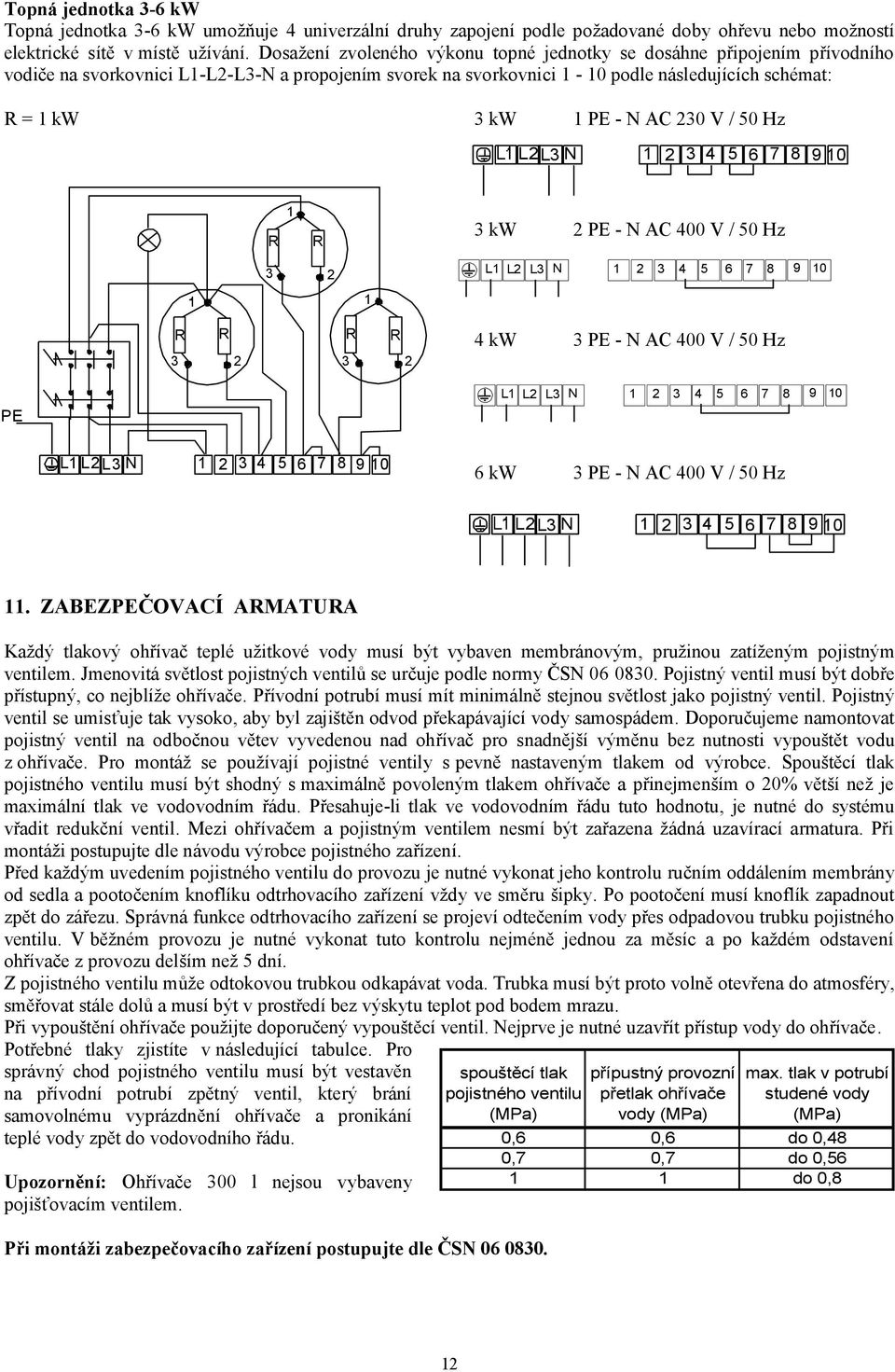 AC 230 V / 50 Hz L2L3 N 1 2 3 4 5 6 7 8 9 10 R 1 R 3 kw 2 PE - N AC 400 V / 50 Hz 3 2 L1 L2 L3 N 1 2 3 4 5 6 7 8 9 10 1 R R R R 3 2 3 2 4 kw 3 PE - N AC 400 V / 50 Hz PE L1 L2 L3 N 1 2 3 4 5 6 7 8 9