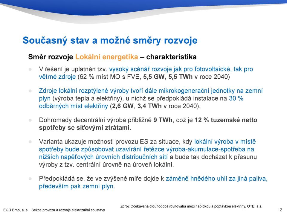 plyn (výroba tepla a elektřiny), u nichž se předpokládá instalace na 30 % odběrných míst elektřiny (2,6 GW, 3,4 TWh v roce 2040).