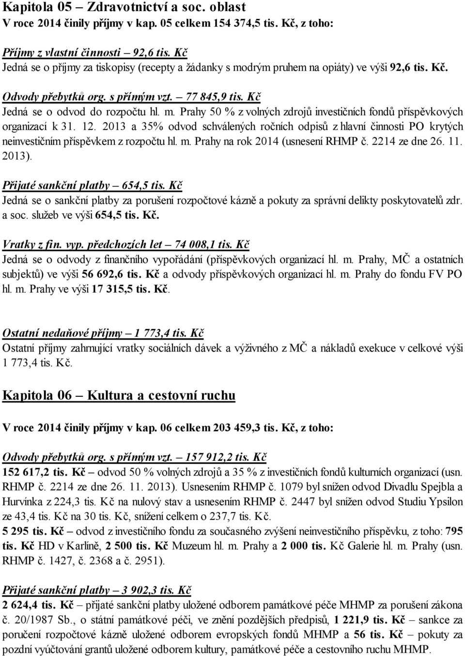 12. 2013 a 35% odvod schválených ročních odpisů z hlavní činnosti PO krytých neinvestičním příspěvkem z rozpočtu hl. m. Prahy na rok 2014 (usnesení RHMP č. 2214 ze dne 26. 11. 2013).