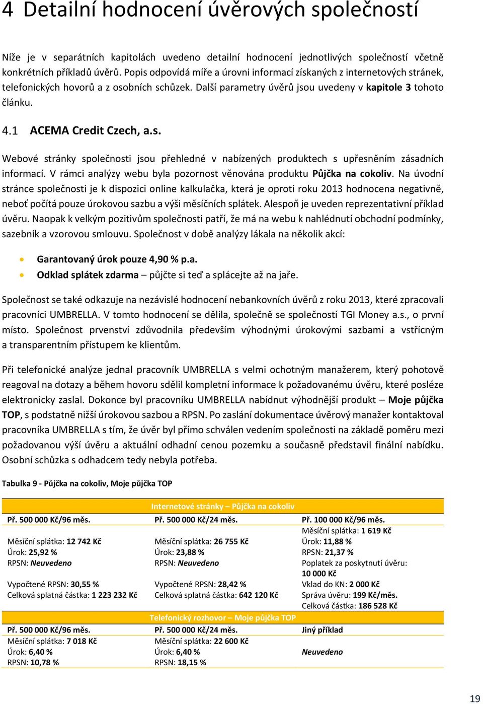 ACEMA Credit Czech, a.s. Webové stránky společnosti jsou přehledné v nabízených produktech s upřesněním zásadních informací. V rámci analýzy webu byla pozornost věnována produktu Půjčka na cokoliv.