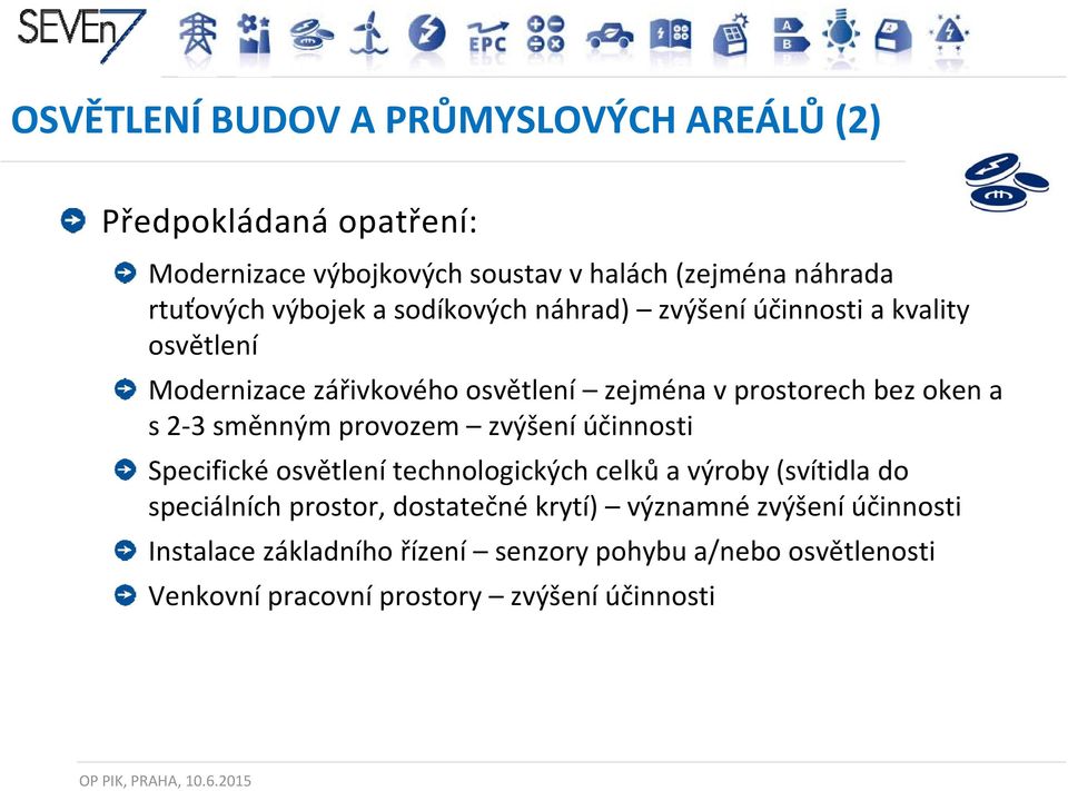 provozem zvýšení účinnosti Specifické osvětlení technologických celků a výroby (svítidla do speciálních prostor, dostatečné t č krytí) významné