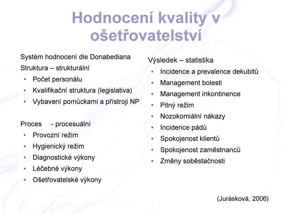 výkony Léčebné výkony Ošetřovatelské výkony Výsledek statistika Incidence a prevalence dekubitů Management bolesti Management