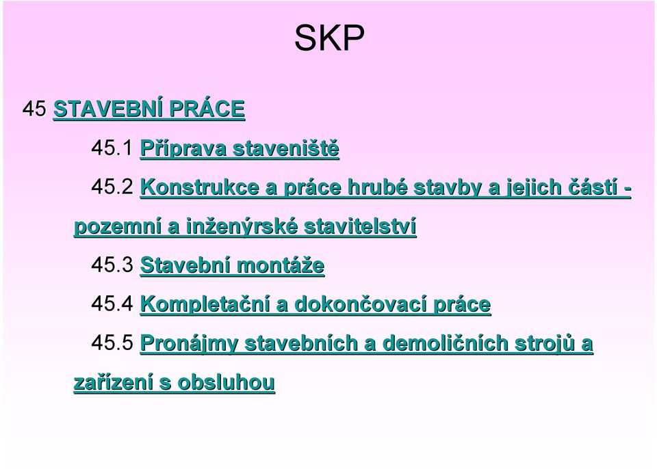 inženýrsk enýrské stavitelství 45.3 Stavební montáže 45.