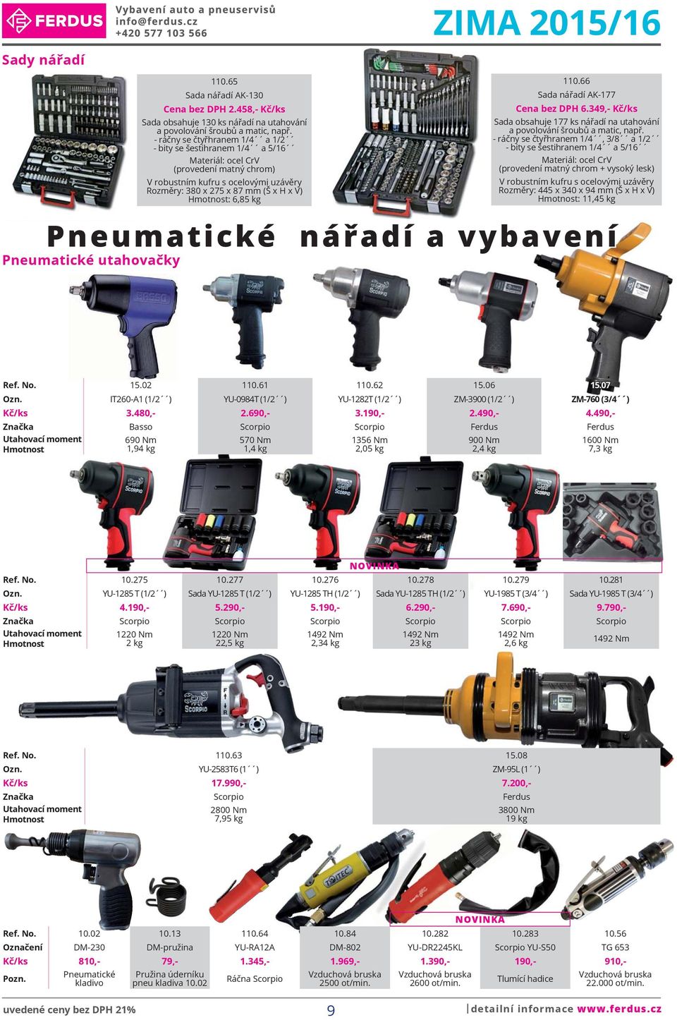 kg 110.66 Sada nářadí AK-177 Cena bez DPH 6.349,- Kč/ks Sada obsahuje 177 ks nářadí na utahování a povolování šroubů a matic, např.