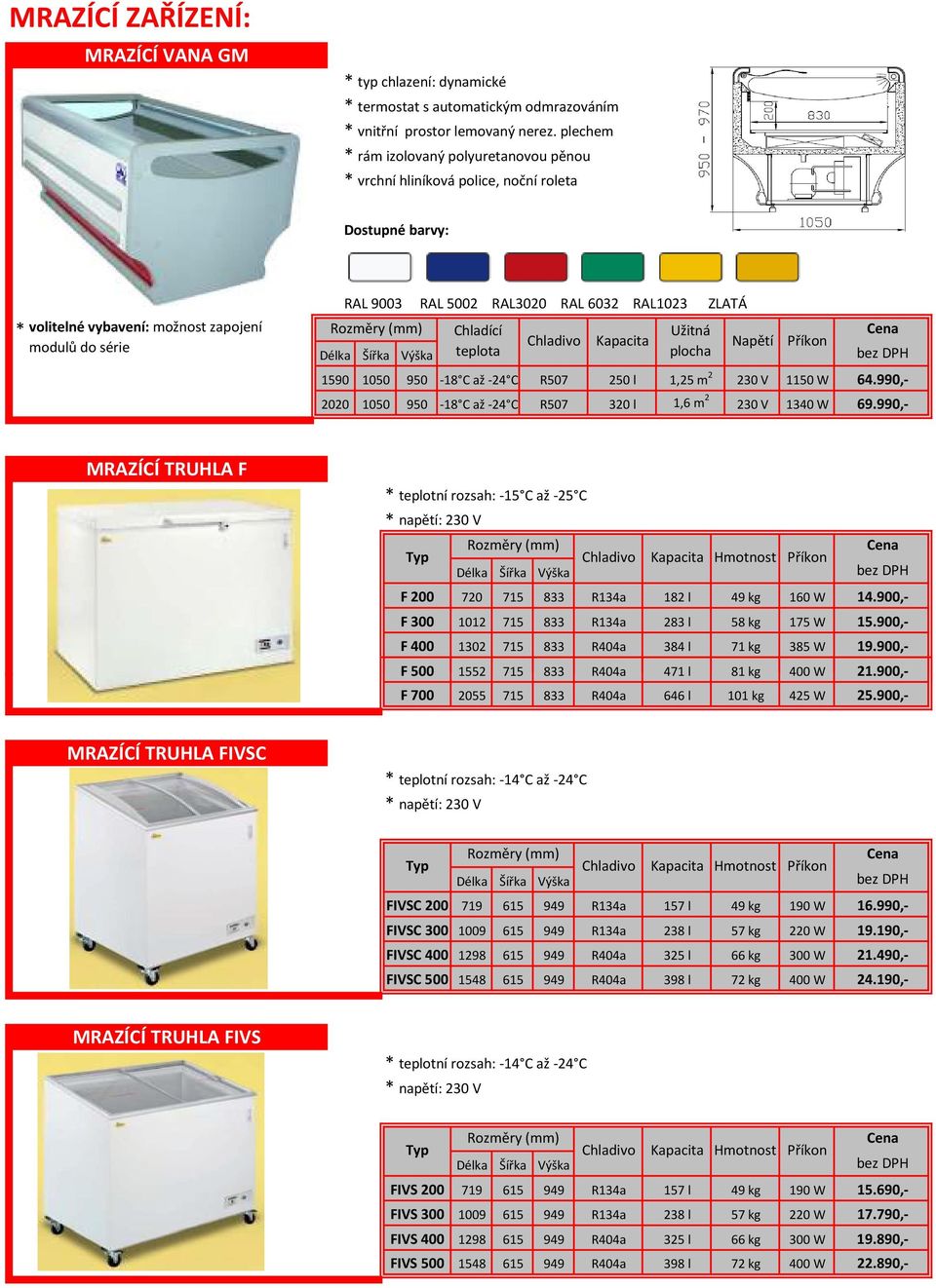 1590 1050 950-18 C až -24 C 250 l 1,25 m 2 1150 W 64.990,- 2020 1050 950-18 C až -24 C 320 l 1,6 m 2 1340 W 69.