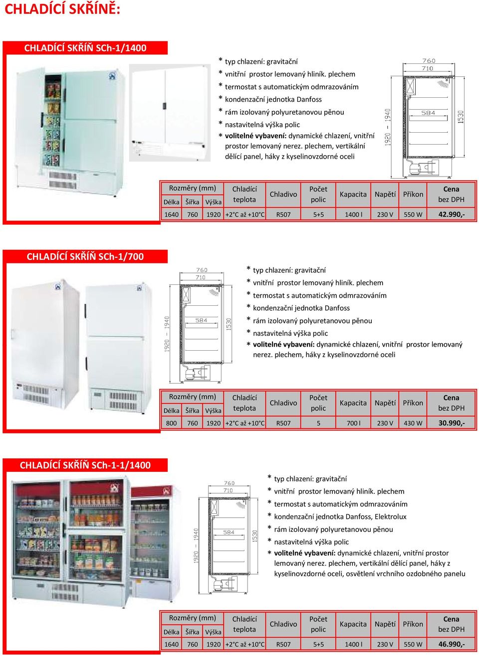 990,- CHLADÍCÍ SKŘÍŇ SCh-1/700 * vnitřní prostor lemovaný hliník. plechem * volitelné vybavení: dynamické chlazení, vnitřní prostor lemovaný nerez.