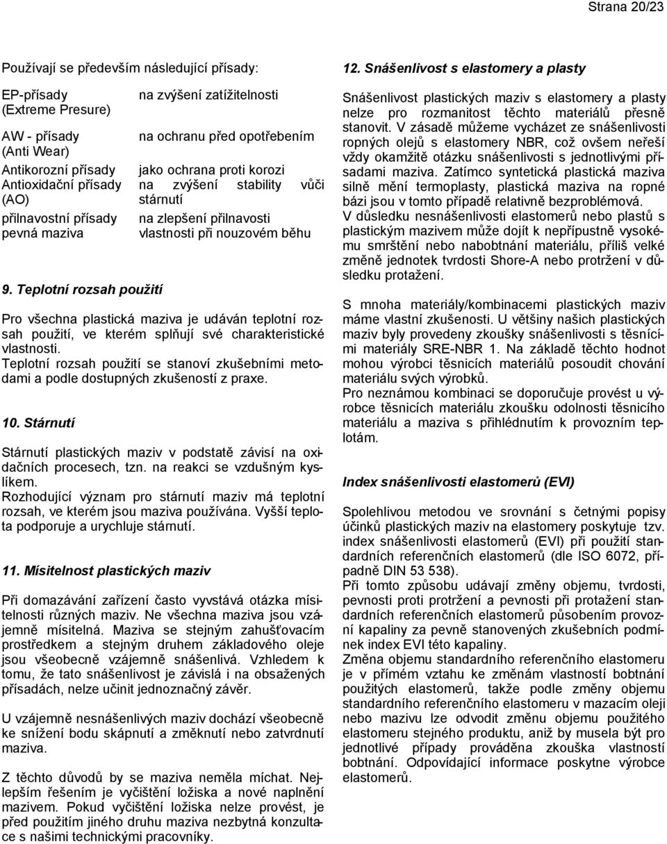 všechna plastická maziva je udáván teplotní rozsah použití, ve kterém splňují své charakteristické vlastnosti.