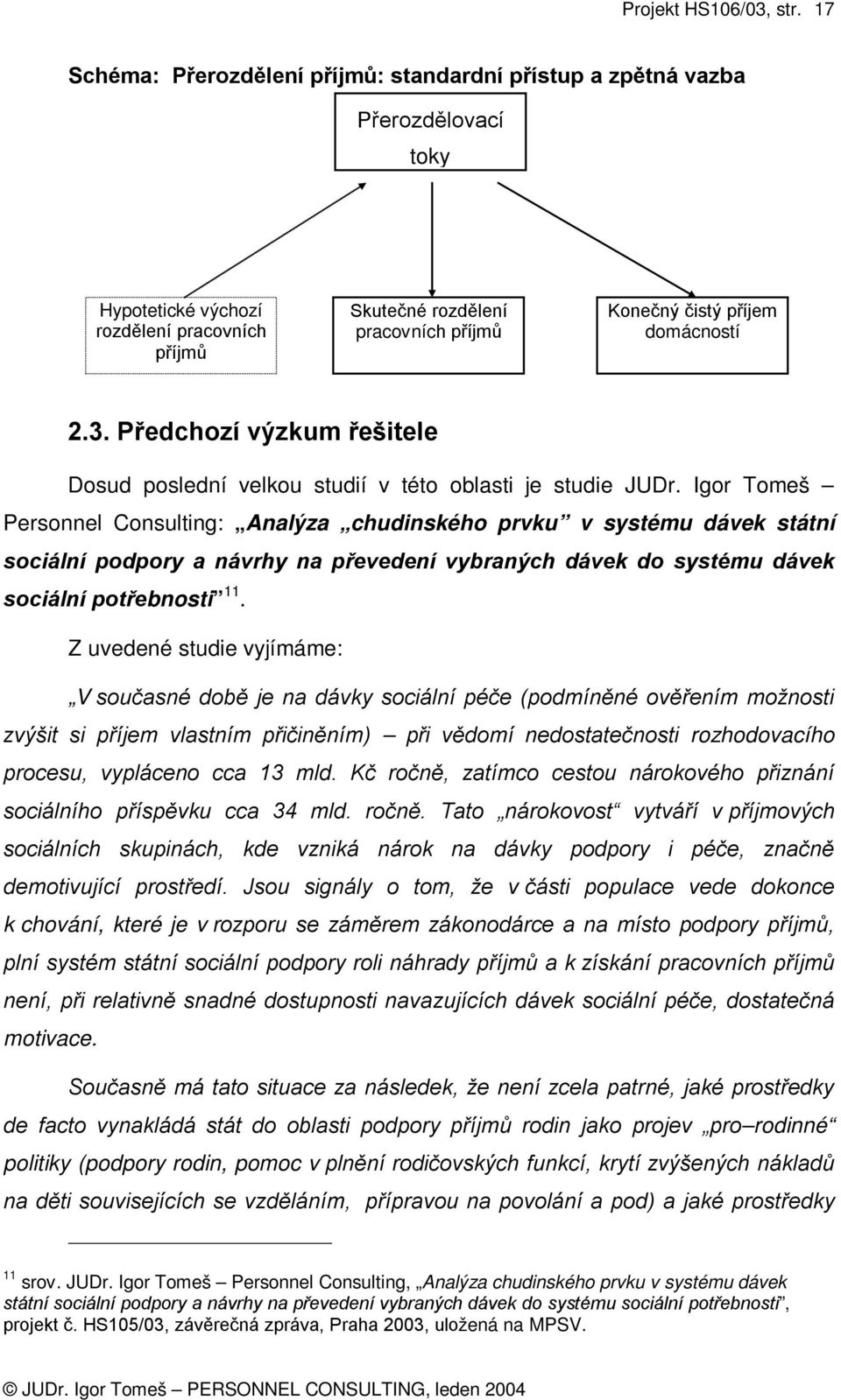 Igor Tomeš Personnel Consulting: Analýza chudinského prvku v systému dávek státní sociální podpory a návrhy na převedení vybraných dávek do systému dávek sociální potřebnosti 11.