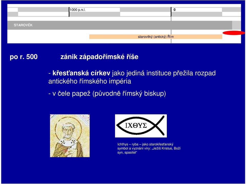v čele papež (původně římský biskup) Ichthys ryba jako
